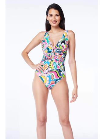 BLEU ROD BEATTIE - Go For Bold Collection, Halter V Neck 1 Piece Swimsuit MULTI