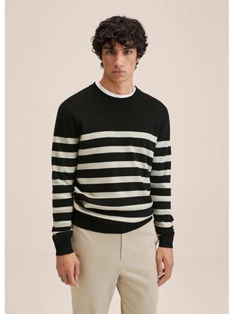 MANGO - Striped Cotton Sweater BLACK