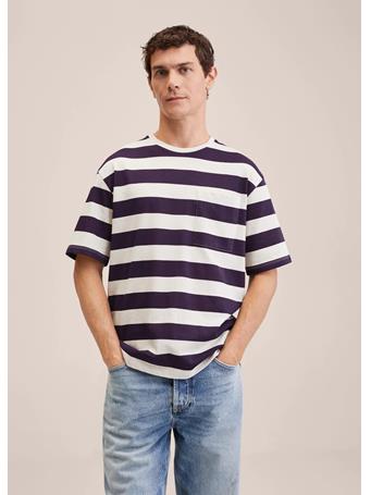 MANGO - Striped Cotton T-shirt PURPLE