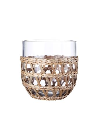 DIAMOND STAR GLASS - Vase with Woven Wicker 6.5IN CLEAR