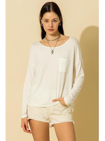 HYFVE - Wide Round Neck Long Sleeve Top OFF WHITE