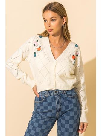 HYFVE - Embroidered Button Down Short Cardigan IVORY