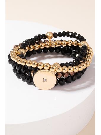ANARCHY STREET - Faceted Bead Star Disc Charm Bracelet Set BLACK