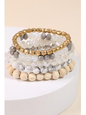 ANARCHY STREET - Assorted Glass Stone Beaded Bracelet Set GOLD/ WHITE