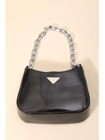 ANARCHY STREET - Glossy Faux Leather Fashion Shoulder Bag BLACK