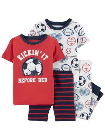 CARTER'S - 4-Piece Soccer 100% Snug Fit Cotton PJs RED