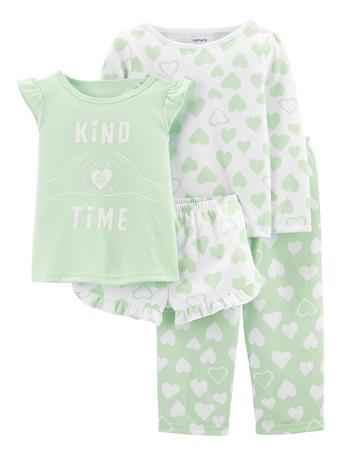 CARTER'S - 4-Piece Hearts Loose Fit Poly PJs GREEN