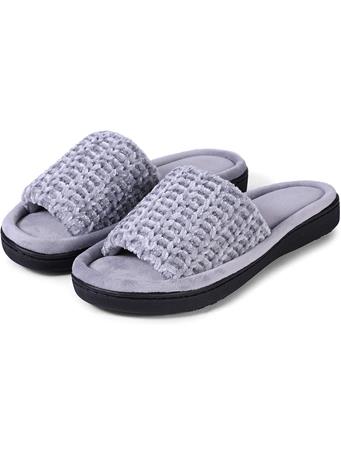 ROXONI - Soft Open Toe Slide Slippers, Indoor Outdoor Rubber Sole GREY