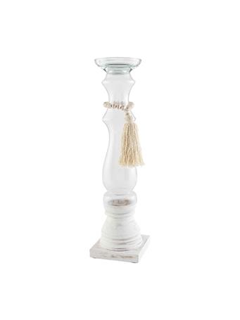 MUDPIE - Glass Wood Dandle Holder Large 15In WHITE