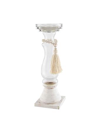 MUDPIE - Glass Wood Dandle Holder Small 12In WHITE