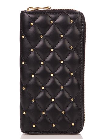 ANARCHY STREET - Quilted Studded Zipper Wallet BLACK