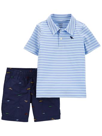 CARTER'S - 2-Piece Striped Polo & Short Set BLUE