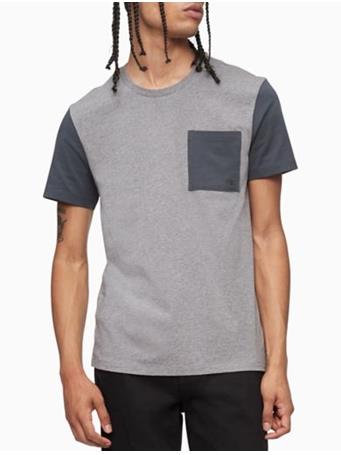 CALVIN KLEIN - Smooth Cotton Colorblock Pocket Crewneck T-Shirt GREY HTR