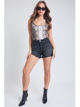 YMI JEANSWEAR - Junior Mom Fit Shorts With Frayed Hem And Side Slit BLACK