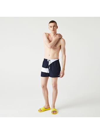 LACOSTE - Men's Heritage Graphic Patch Light Swimming Trunks NAVY