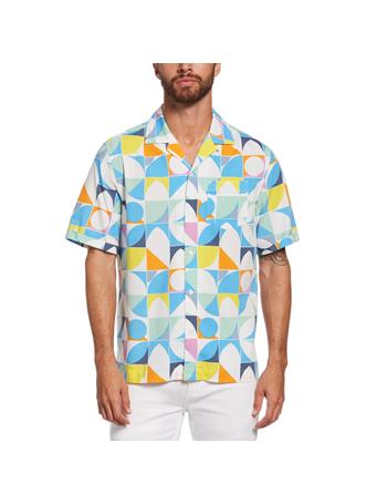 ORIGINAL PENGUIN - Geo Print Bowling Shirt BRIGHT WHITE