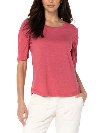 LIVERPOOL JEANS - Gathered Short Sleeve Knit Tee BLUSH
