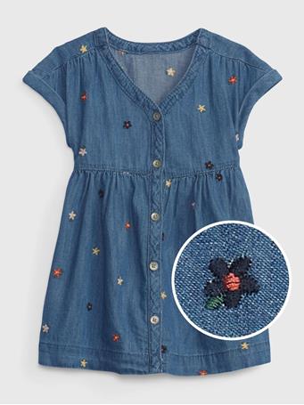 GAP - Baby 100% Organic Cotton Denim Dress with Washwell DENIM BLUE