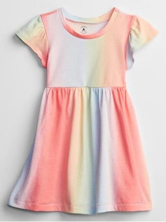 GAP - Multi Colored Ruffle Detailed Printed Dress PINK TIE DYE