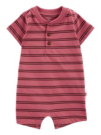 CARTER'S - Striped Henley Romper RED