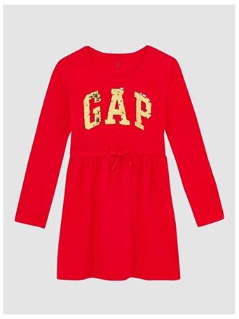 GAP - V Neck Long Sleeve Logo Dress PURE RED V2