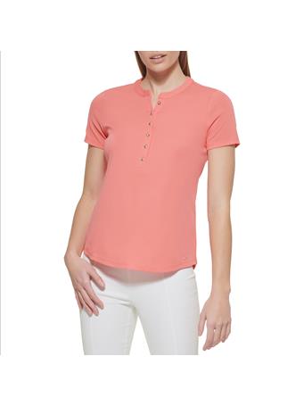 CALVIN KLEIN - Short Sleeve Button Top PORCLN ROSE