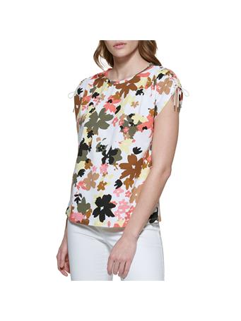 CALVIN KLEIN - Printed Cinched Sleeve Blouse PORCLN ROSE MULTI