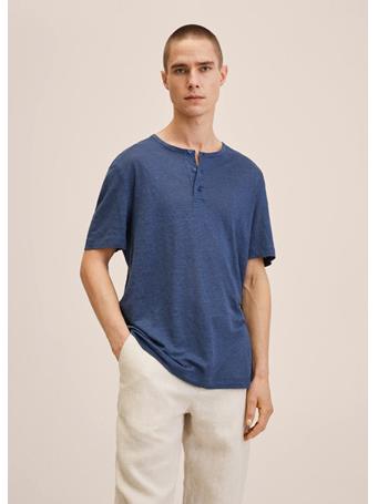 MANGO - Henley Linen-blend T-shirt DK BLUE