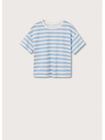 MANGO - Striped Cotton T-shirt 50LT BLUE