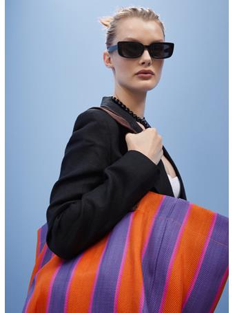 MANGO - Striped Shopper Bag BRIGHT ORANGE