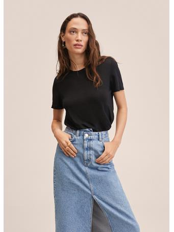 MANGO - Short-sleeved Linen T-shirt BLACK