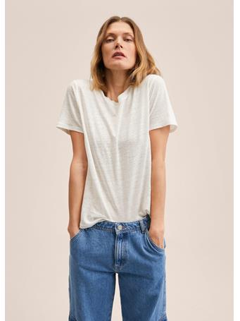 MANGO - Short-sleeved Linen T-shirt NATURAL WHITE