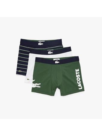 LACOSTE - Men’s Crocodile Waist Long Stretch Cotton Boxer Brief 3-Pack THYME NAVY WHITE