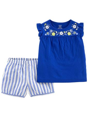 CARTER'S - 2-Piece Floral Top & Linen Short Set BLUE