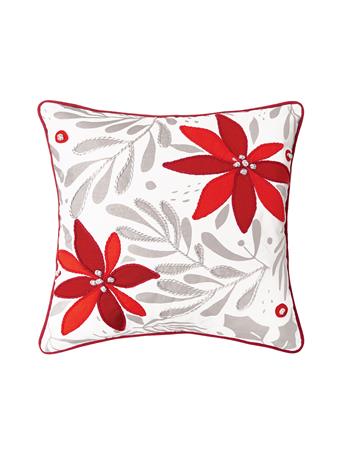 C&F HOME - Poinsettia Decorative Christmas Pillow WHITE