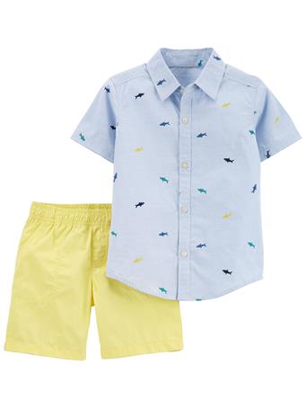 CARTER'S - 2-Piece Shark Button-Front Shirt & Short Set BLUE
