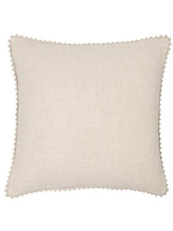 MALINI - Solid Linen With Small Pom Poms Decorative Pillow BEIGE
