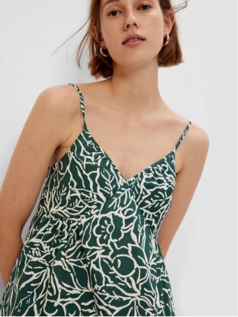 GAP - Deep V-Neck Cami Midi Dress STEM GREEN FLORAL