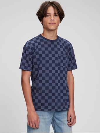 GAP - Teen 100% Organic Cotton Pocket T-Shirt BLUE CHECKER