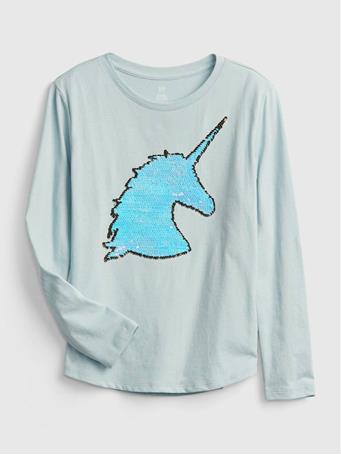 GAP - Kids 100% Organic Cotton Long Sleeve Interactive Graphic T-Shirt ETHER BLUE