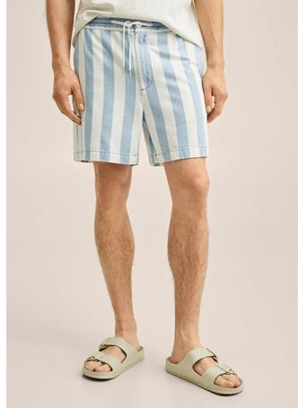 MANGO - Striped Denim Shorts DK BLUE