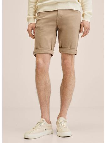 MANGO - Stretch Cotton Denim Shorts BEIGE