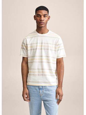 MANGO - Striped Cotton Linen-blend T-shirt BEIGE