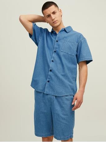 JACK & JONES - Leo Akm 334 Short Sleeved Denim Shirt BLUE DENIM