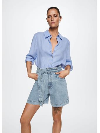 MANGO - Paperbag Denim Shorts LT-PASTEL BLUE