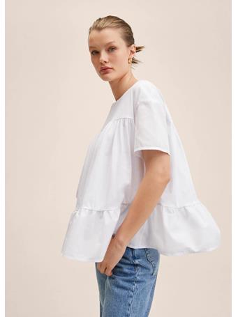 MANGO - Frills Cotton T-shirt WHITE