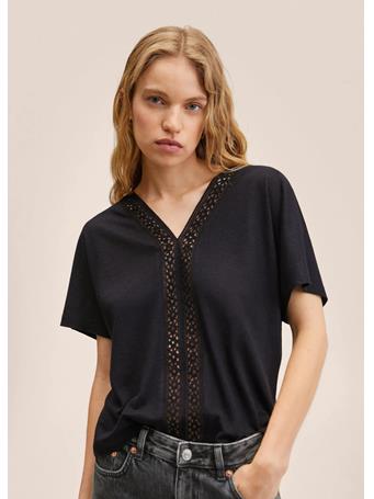 MANGO - Crochet Linen T-shirt BLACK