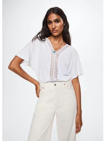 MANGO - Crochet Linen T-shirt WHITE