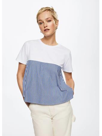 MANGO - Striped 100% Cotton T-shirt WHITE