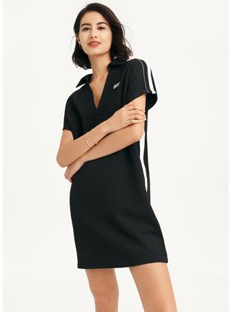 DKNY - Taped Short Sleeve V-Neck Dress BLACK